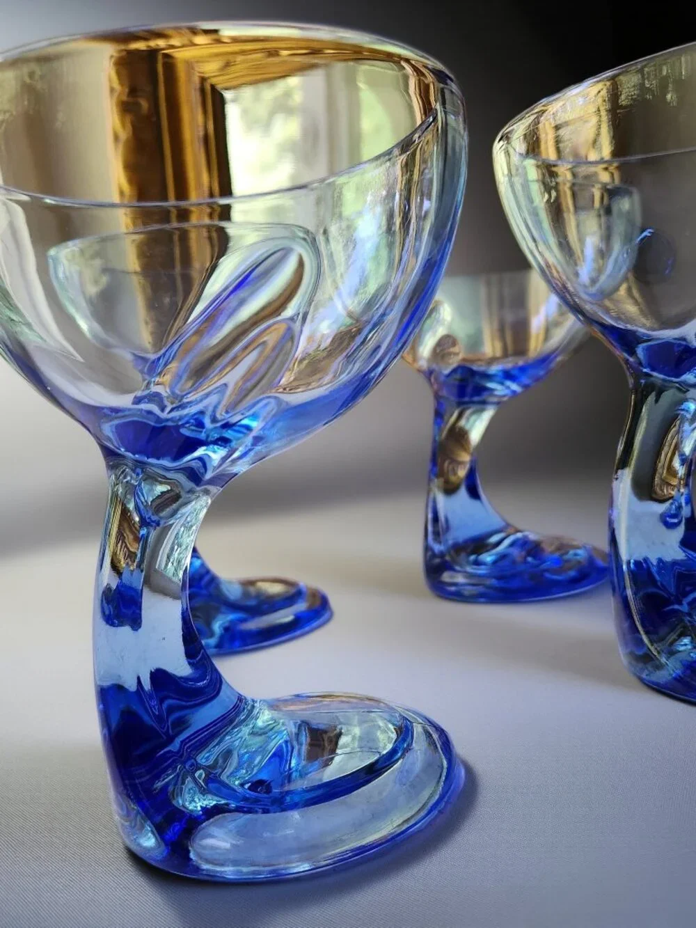 Vintage Bormioli Rocco Jerba Blue Glass Dessert Coupes Set of 4 Italy